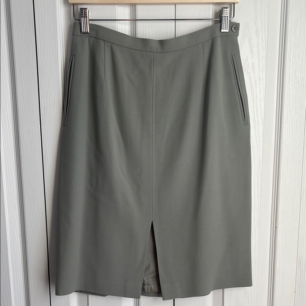 Vintage Giorgio Armani Knee Length Wool Pencil Skirt. Sage Green. Size 44